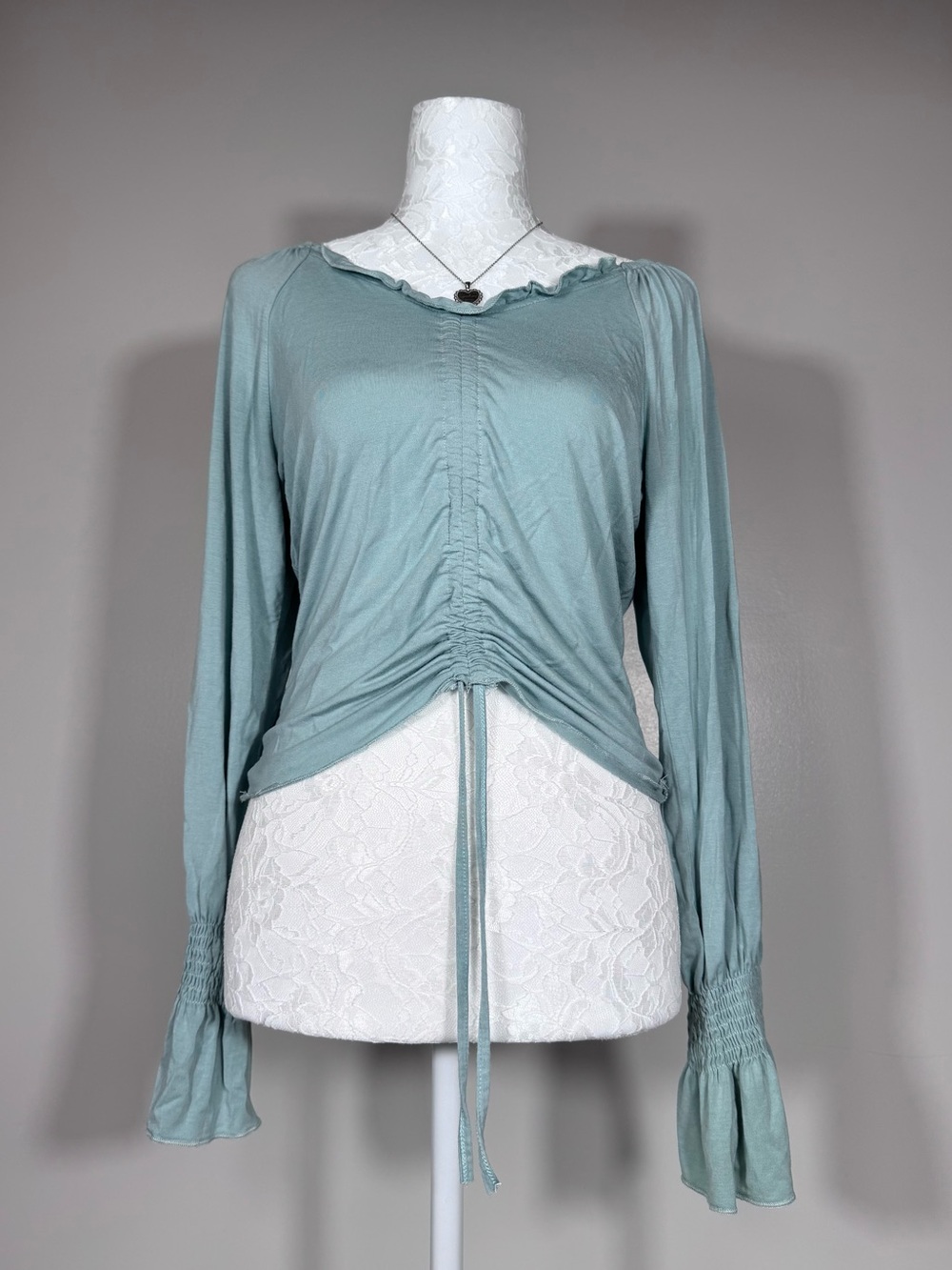 Sage Green Ruched Long-Sleeve Women's Top